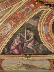 Allegorie van Cortona; onderaan, uitzicht op Montecarlo